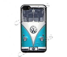 VW Retro Light Blue iPhone 4/4s Case - Black Plastic